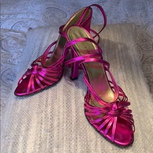 Neon pink Leather spaghetti strap sandal size 7.5